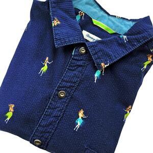 Tommy Bahama Men's XL Hula Girl Print Seersucker Button Down Shirt Blue Hawaiian